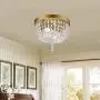 FERWVEW 2-Light D9.84'' H8.26'' Small Chandelier Brass Gold Flush Mount Crystal Ceiling Light Fixture，Modern Pendant Lighting Lamp for Bedroom Hallway Living Dining Room Bathroom Bar