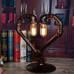 Huanxin Vintage Table Lamp, Retro Wrought Iron Water Pipe Heart-Shaped Table Lamp Steampunk Industrial Table Lamp with E27 Screw Bulb Socket for Reading Room, Bedside Table