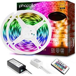 Phopollo Led Strip Lights, 32.8ft 600 LEDs Waterproof Flexible LED Lights with 24 Keys IR Remote Controller and 12V Power Supply for Bedroom House and Home Decoration