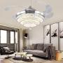 TFCFL 42'' Crystal Ceiling Fan with Lights, Modern Invisible Chandelier with Remote & Pendant 3-Color Changes LED Retractable Blade for Dining Room, Bedroom, Living Room (Silver)