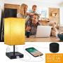 Dimmable 3-Way Touch Control Bedside Lamp,Cotanic Modern Table Lamp with USB Charging Ports,Square Fabric Linen Lampshade,Decorative Nightstand Lamps for Bedroom,E26 LED Bulb Included