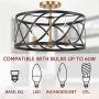 Kira Home Isabelle 16'' 3-Light Modern Semi-Flush Mount Ceiling Light, Metal Drum Shade, Warm Brass Accents + Black Finish