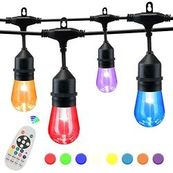 SUNTHIN 50FT Colored Outdoor String Lights for Holiday Party Lights, Patio Backyard, Home and Outdoor Decorative, with Shatterproof S14 RGB Light Bulb and Wireless 2.4G Remote Controller