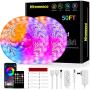 LED Strip Lights 50ft, Hiromeco Music Sync LED Lights Bluetooth App Controlled with Remote Mic Color Changing, 5050 Smart RGB Rope Lights for Kids Kitchen Room Lights (APP+Remote+Mic+3 Button)