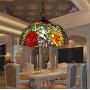 Tiffany Style Hanging Pendant Lamp Fixture in 16'' Rose Flower Stained Glass 3-Light Decor Hanging Light for Dining Room Kitchen Restaurant Hallway Art Lighting,110-240V,E27,A
