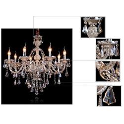 Cognac 8 Lights K9 Crystal Chandelier Modern Luxurious Light Candle Pendant Lamp Ceiling Living Room Lighting for Dining Living Room Bedroom Hallway Entry 31x28 Inch Gifts (Cognac Color)