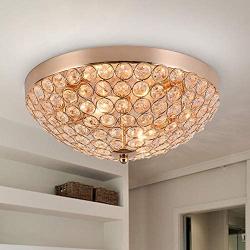 SOTTAE Elegant 2 Lights Crystal Cental Shade Bronze Gold Finish Bedroom Living Room Hallway Kids Room Modern Crystal Chandelier Ceiling Light, Ceiling Chandelier Size 11.8''