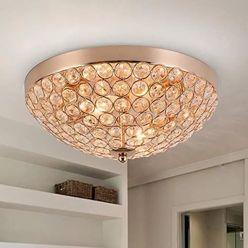 SOTTAE Elegant 2 Lights Crystal Cental Shade Bronze Gold Finish Bedroom Living Room Hallway Kids Room Modern Crystal Chandelier Ceiling Light, Ceiling Chandelier Size 11.8''
