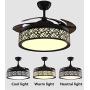 Fandian 42In Modern Ceiling Fan with Lights Remote Control Pendant Chandelier Fixtures LED Lighting Silent Retractable Blades 3 Light Colors, 3 Light Changing, Black Bird Nest Lamp for Living room, Bedroom