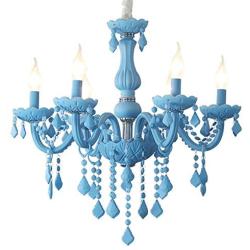 Modern Chandelier Elegant Hanging Lights Crystal Glass Pendat-Lighting Ceiling Light Fixtures Blue 5 Heads