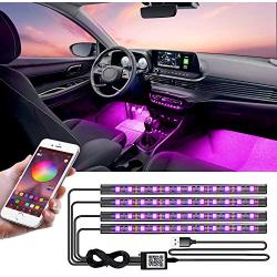 LED Interior Car Lights,App Controlled Car Interior Lights with USB Port, Multicolor Car LED Lights Interior as Ambient Lights, Music Sync Interior LED Lights for Cars with Sound Active Function