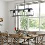 Black Farmhouse Linear Chandelier Pendant Lighting, 4-Light Kitchen Island Lighting with Metal Open Frame for Kitchen Dining Room. (Black, 4-Light)