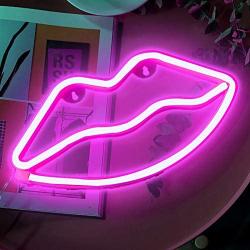 TURNMEON Pink Lip Light Neon Lights Signs for Wall Decor, USB or Battery Led Light up Signs for Bedroom Birthday Party Living Room Home Indoor Valentines Decoration(Pink)