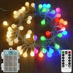 Abkshine 2 in 1 Function Multicolor Warm White Globe String Lights with Timer, 50 LED Battery Powered Fairy Lights for Bedroom Wedding Classroom Graduation Party Decorations(16.5FT)