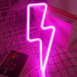 Lightning Bolt Neon Sign for Wall Decor,USB or Battery Decor LED Signs,Neon Lights for Bedroom,Light Up Signs Decorative Neon Light Sign for Home,Christmas,Party,Kids Living Room(Pink)