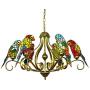 LITFAD Brass Finish Pendant Lighting 110V-120V 6-Light Multicolored Parrot Tiffany Style Stained Glass Chandelier 33.46'' Wide Ceiling Light in Shabby Chic Style for Living Room Restaurants Hotel