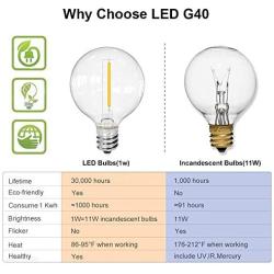 48ft SUNTHIN G40 LED String Lights 2700K Globe Hanging Loops 24Pcs E12 Sockets and 25 G40 1 Watt Bulbs Included 1 Spare 2ft Spacing Indoor Outdoor Patio Lights UL ETL Listed Waterproof