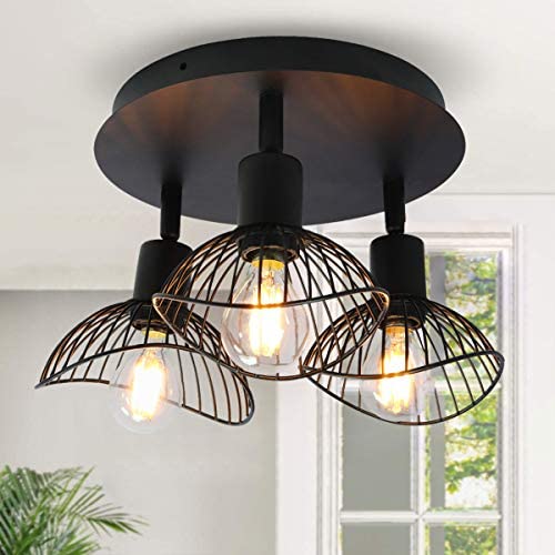 Ganeed Industrial Ceiling Light,3-Light Rustic Semi Flush Mount Ceiling Light Fixture,Metal Cage Pendant Lighting Lamp for Kitchen Living Room Hallway Stairway Garage, E12,Black Painting Finish Ganeed Industrial Ceiling Light,3-Light Rustic Semi Flush Mount Ceiling Light Fixture,Metal Cage Pendant Lighting Lamp for Kitchen Living Room Hallway Stairway Garage, E12,Black Painting Finish