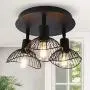 Ganeed Industrial Ceiling Light,3-Light Rustic Semi Flush Mount Ceiling Light Fixture,Metal Cage Pendant Lighting Lamp for Kitchen Living Room Hallway Stairway Garage, E12,Black Painting Finish