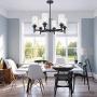 VINLUZ 6 Light Industrial Chandelier Black Pendant Lighting Hanging Fixture with Cylinder Clear Glass for Kitchen Bedroom Dining Room