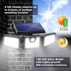 Solar Lights Outdoor, AmeriTop 128 LED 800LM Wireless LED Solar Motion Sensor Lights Outdoor; 3 Adjustable Heads, 270° Wide Angle Illumination, IP65 Waterproof, Security LED Flood Light- 2 Pack