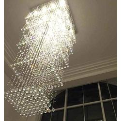 Square Base Spiral Staircase Light Large High Ceiling Light Fixture 12-Lights Raindrop Crystal Chandeliers Modern Living Room Lighting for Hallway Foyer Hall