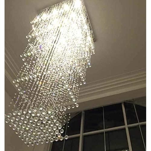Square Base Spiral Staircase Light Large High Ceiling Light Fixture 12-Lights Raindrop Crystal Chandeliers Modern Living Room Lighting for Hallway Foyer Hall