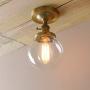 Pathson Industrial Brass Semi-Flush Mount Ceiling Light, Vintage Style Pendant Lighting, Glass Shade Hanging Light Fixtures for Laundry Room Living Room Cafe Bar