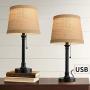 Oneach Table Lamps Set of 2 USB for Living Room Bedroom Office Rustic 19.75'' Bedside Desk Lamps Nightstand Lamp Metal Gold Modern Reading Lamp Black Pull Chain