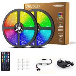 VELTED 40FT LED Strip Lights RGB, Rope Lights Color Changing Flexible 5050 360 LEDs with 44 Keys RF Remote Controller, Light Strip Kit for Home Bedroom Kitchen Bar Halloween Christmas Decoration, 24V