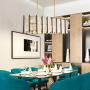 SILJOY Modern Rectangle Chandeliers Dining Room 4 Lights Gold Pendant Lamp Flush Mount Iron Fence Ceiling Light Fixture, L 30.3'' x W 9.1'' x H 8.3''