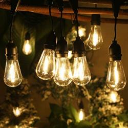 DASDIGUO LED Outdoor String Lights 51FT, 15 Hanging Edison Vintage Plastic Bulbs and Commercial Great Weatherproof Strand Decorative LED Café Patio Deck Backyard Garden Porch Wedding Party