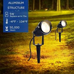 SUNVIE Outdoor Spotlight 5W LED Landscape Lighting 120V AC Waterproof Spot Lights for Yard Landscape Lights with Stakes for Tree Lawn Garden 3000K Warm White Flag Spotlight with US 3-Plug in (2 Pack)…