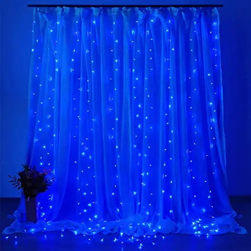 Dooit 9.8ft6.5ft 300LED Curtain String Lights 8 Modes 29v UL Plug in for Christmas Party Wedding Ceremony Home Garden Bedroom Indoor/Outdoor Decorations （Blue）