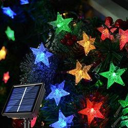 Homeleo Multicolored Outdoor Christmas Tree Lights, Solar Powered Star String Lights for Holiday Patio Pathway Garden Yard Fence Wall House Roof Line Decorations