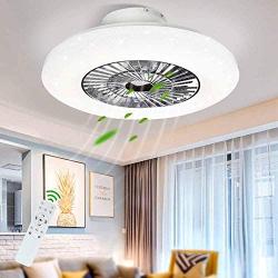 DLLT LED Remote Ceiling Fan with Light Kit-40W Modern Dimmable Ceiling Fan Lighting, 7 Invisible Blades Ceiling Fans, 23 Inch Ceiling lighting Fixture Flush mount, 3 Color Changeable, 3 Files, Timing