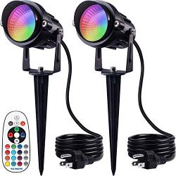 SUNVIE Landscape Lighting 6W RGB Color Changing LED Landscape Lights 120V AC Remote Control Spotlights for Yard Waterproof Spot lights for Garden Patio Lawn Decorative Lamp for Indoor Outdoor (2 Pack)