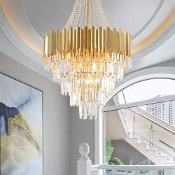 LITFAD 5-Tier Crystal Hanging Chandelier Modern Design Metal Chandelier Pendant Light LED Ceiling Hanging Light in Gold for Living Room Dining Room Bedroom Restaurant