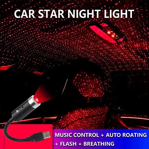 Car Roof Star Night Light, Car Interior Ceiling Light Sound Activated Strobe with Auto Rotating, Portable Adjustable LED Show Romantic Atmosphere Star Night Projector for Car Bedroom Party (Red)