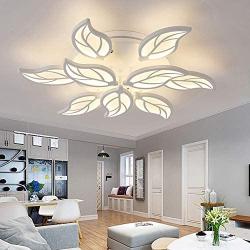 LITFAD Tiered 9-LED Leaf Design Dimmable Semi Flush Ceiling Light Nordic Style Acrylic Ceiling Flush Mount Modern Stepless Dimming Ceiling Lamp Pandent Light for Dinning Room Bedroom Living Room