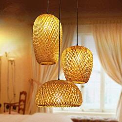 Bamboo Lantern Pendant Lamp, Retro Japanese Style E27 Chandelier Hanging Light Ceiling Lighting Fixture for Living Room Bedroom Restaurant Cafe Teahouse Bar Dining Room Club