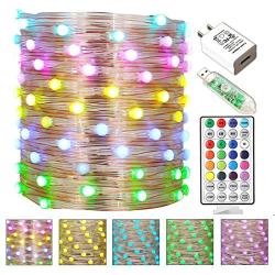 Onemore Christmas Lights for Bedroom, 33FT 100 LED Outdoor Fairy Lights Multicolor Changing with Remote and Power Adapter Twinkle String Lights for Outdoor Indoor Christmas Tree Garland Desk