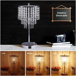 Zermurd Crystal Table Lamp, Stepless Dimmable Crystal Bedside Lamp with Dual USB Ports Decorative Elegant Lamp Beautiful Nightstand Lamp for Living Room Bedroom Dressing Room, B11 6W LED Bulb Included