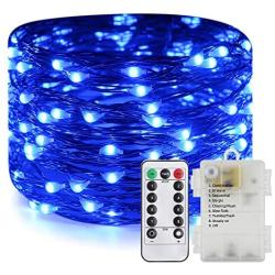 ER CHEN 40ft 240 LED Fairy Lights Battery Operated with Remote Control Timer Waterproof Copper Wire Twinkle String Lights for Bedroom Patio Garden Party Christmas Decor (Blue)