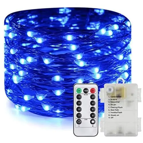 ER CHEN 40ft 240 LED Fairy Lights Battery Operated with Remote Control Timer Waterproof Copper Wire Twinkle String Lights for Bedroom Patio Garden Party Christmas Decor (Blue)