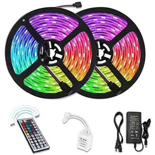 LUNSY RGB LED Light Strips with RF Remote, 32.8ft, Waterproof IP65,SMD 5050,Dimmable LED Flexible Strip Light for Interior, living room, bedroom, etc.