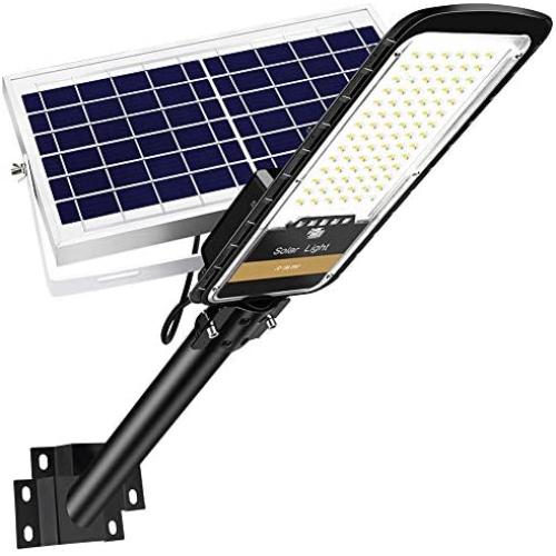 RuoKid 80W Solar Street Lights Outdoor Lamp, 84 LEDs 1500lm IP67 Light with Anti Broken Remote Control Mounting Bracket, Dusk to Dawn Security Led Flood Light for Yard, Garden, etc.