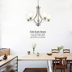 VINLUZ 5 Light Contemporary Chandeliers Brushed Nickel Modern Light Fixtures Ceiling Hanging Industrial Pendant Lighting for Foyer Bedroom Dining Room Bathroom