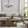 LALUZ Dining Room Chandelier Farmhouse Lighting Fixture Hanging with Crystal Pendants, 28” L x 25.5” H, Bronze