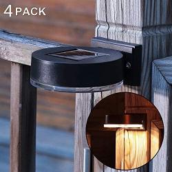 MAGGIFT 12 LEDs Solar Fence Lights Wall Mount, 10 Lumen Solar Deck Lights Solar Porch Lights Wall Sconce Warm White Lights for Outdoor, Steps, Yard, Garden, Garage, Patio, Driveway, 4 Pack